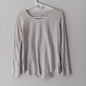 Ann Taylor Loft Striped Cotton Long Sleeve T-shirt Black White Medium Petite